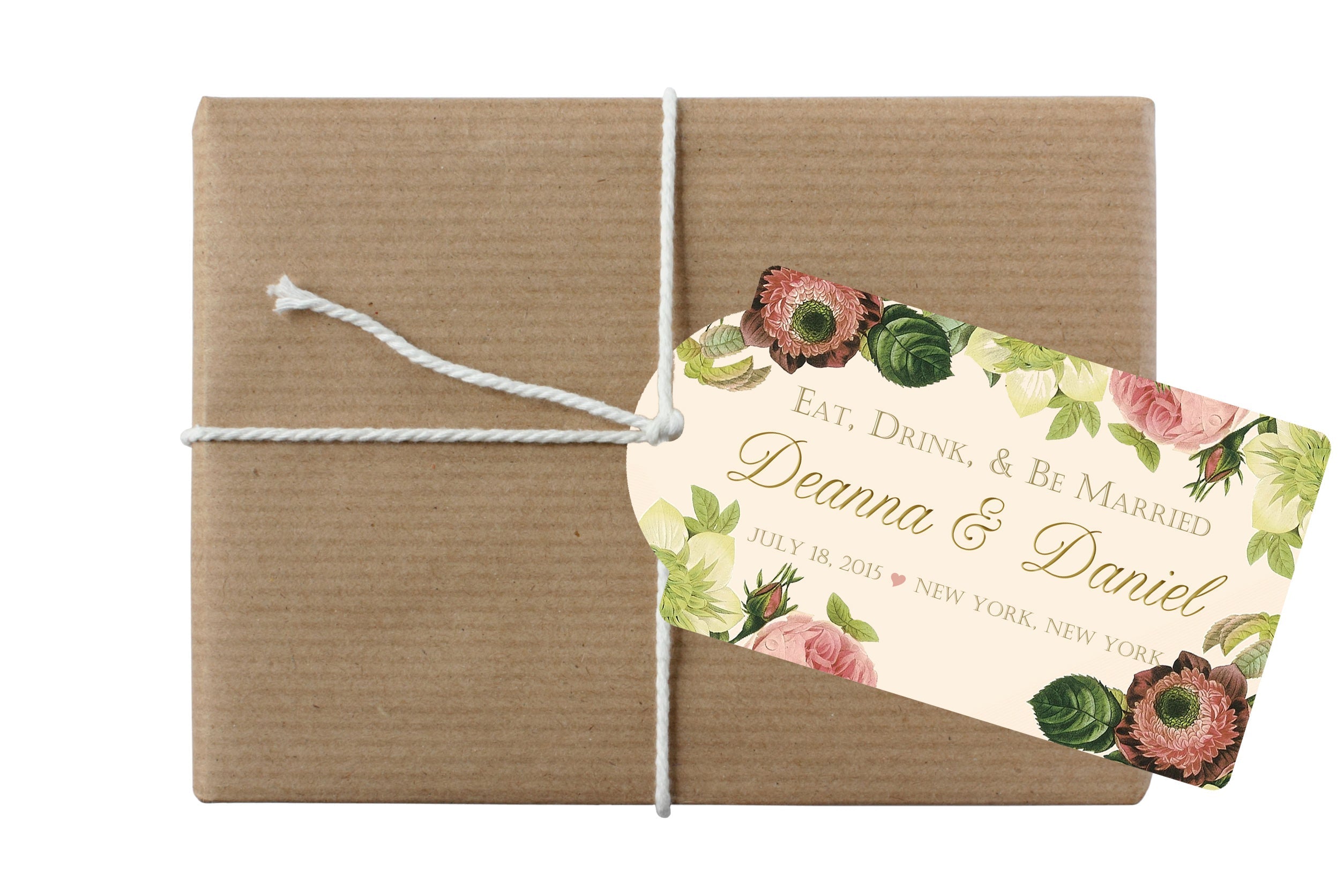 Custom Blush Pink Roses Wedding Welcome Bag Hang Tags & Gift Bottle Tags