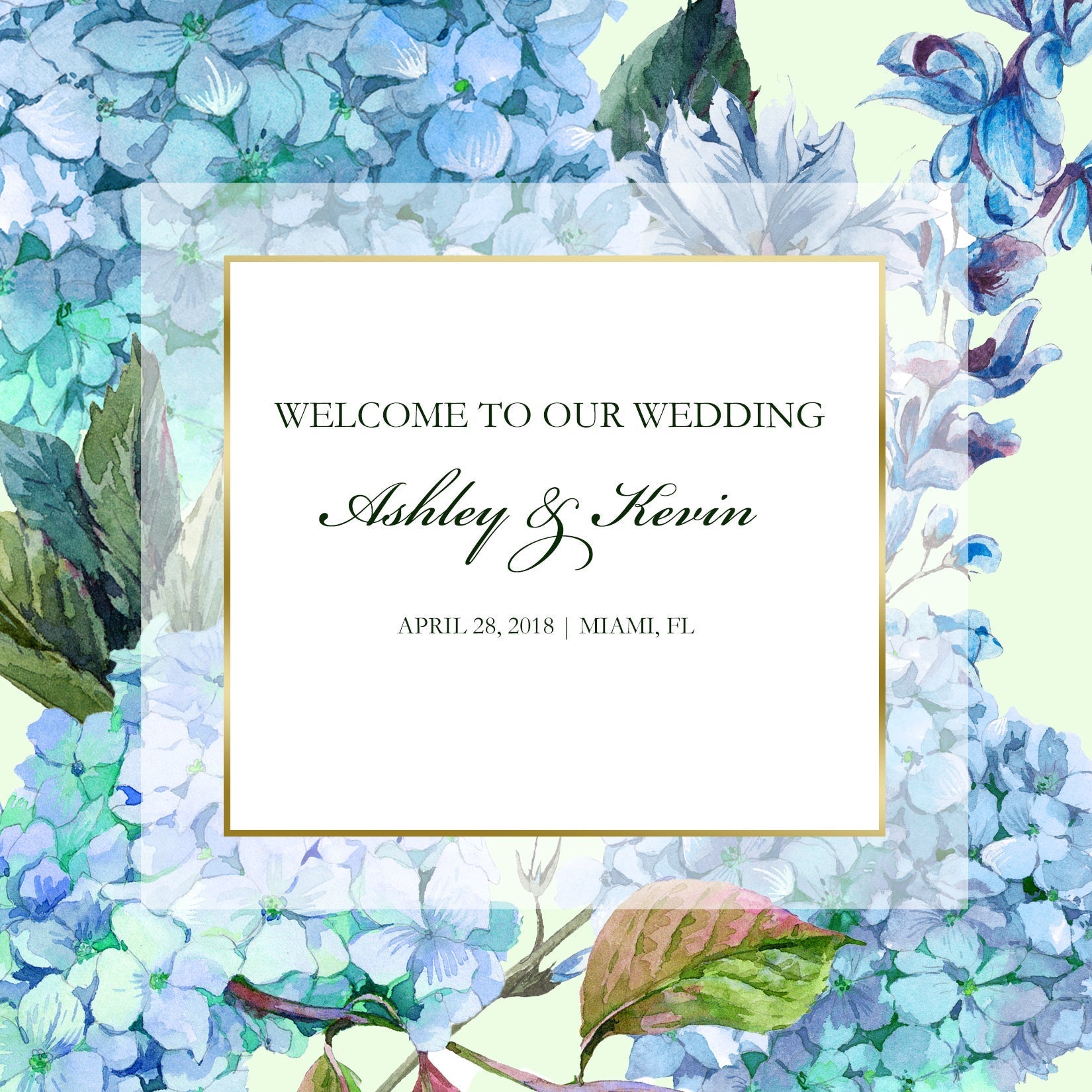 Blue & Purple Hydrangea Floral Wedding Welcome Bag Labels & Gable Box Stickers