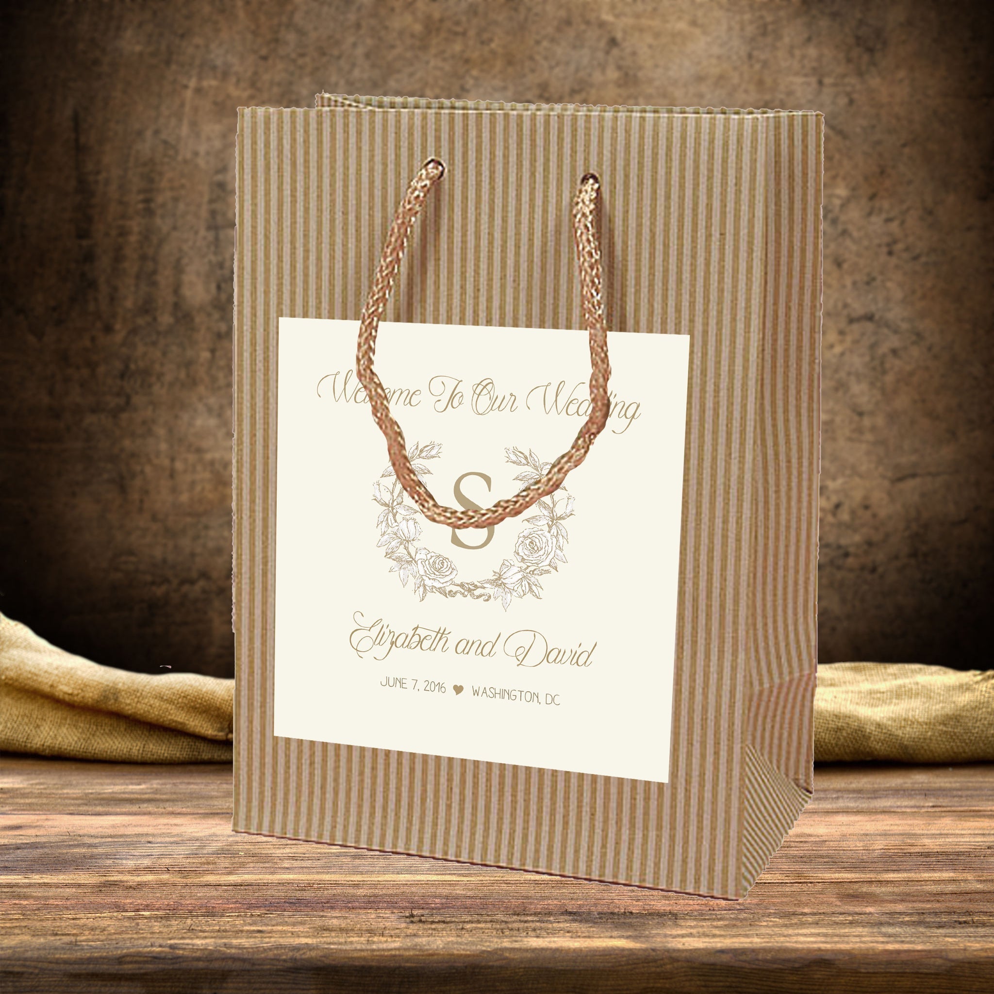 Personalized Monogram Wreath Kraft Wedding Welcome Bag for Hotel Guests