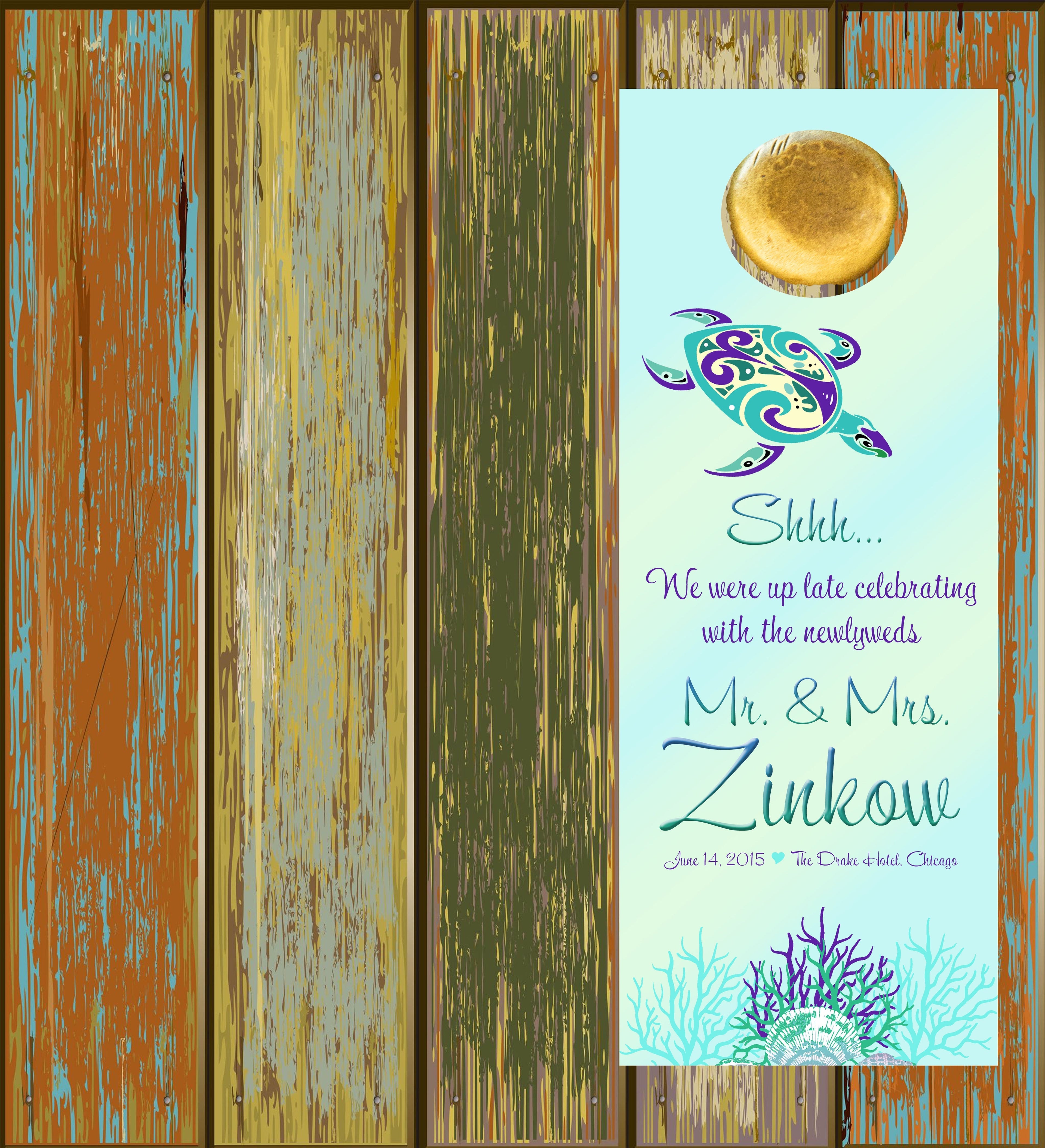 Sea Turtle Custom Wedding Door Hangers & Tropical Beach Destination Hotel Do Not Disturb Guest Favors