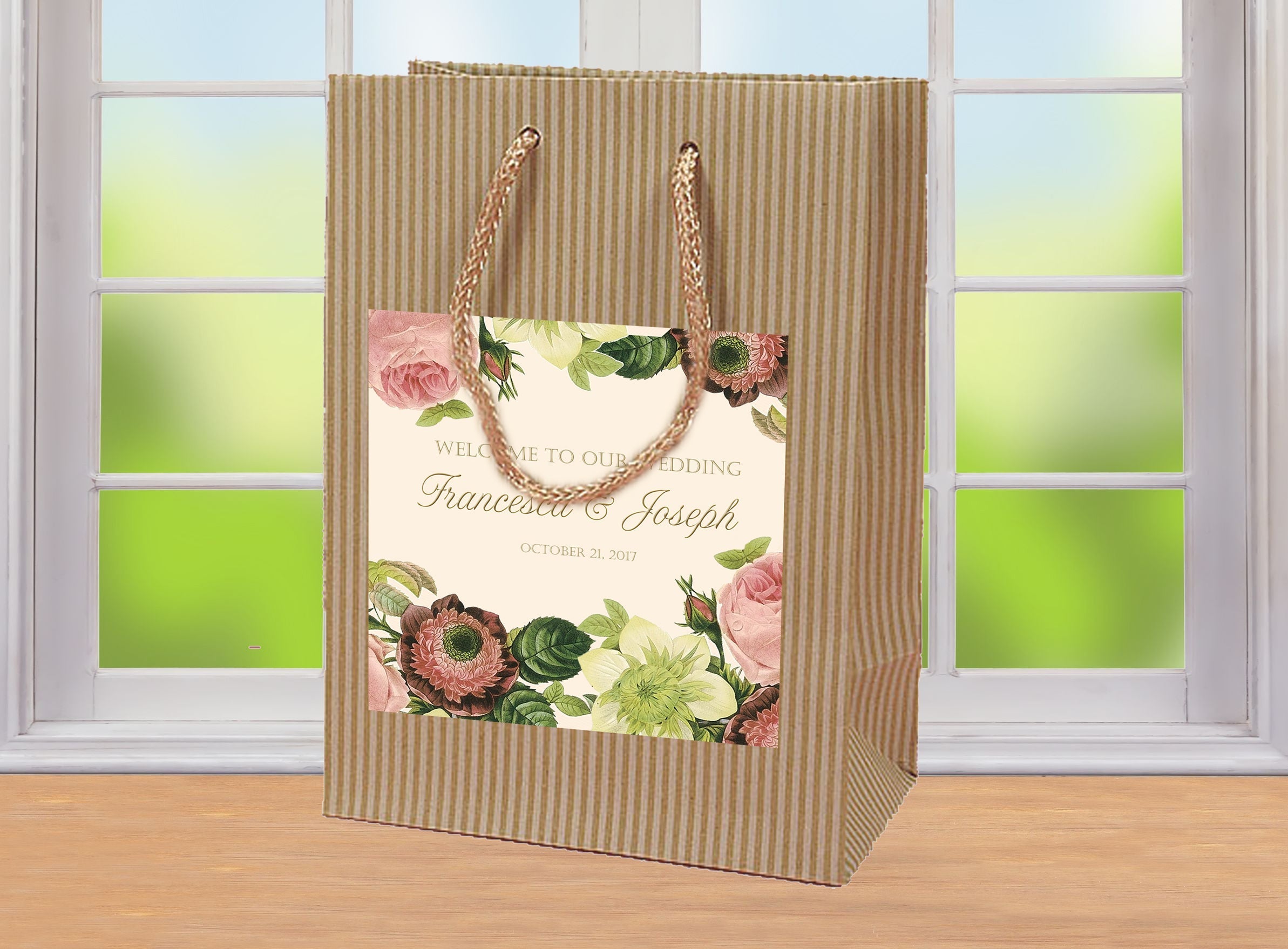 Blush Pink Roses Floral Kraft Wedding Welcome Bag for Hotel Guests