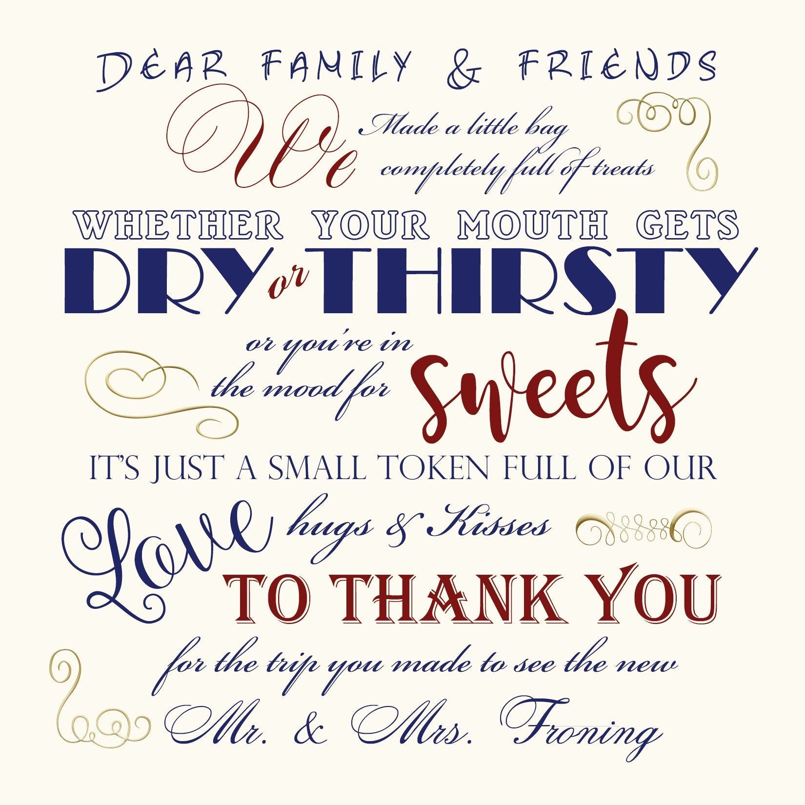 Custom Word Play Wedding Welcome Bag Labels & Gable Box Stickers