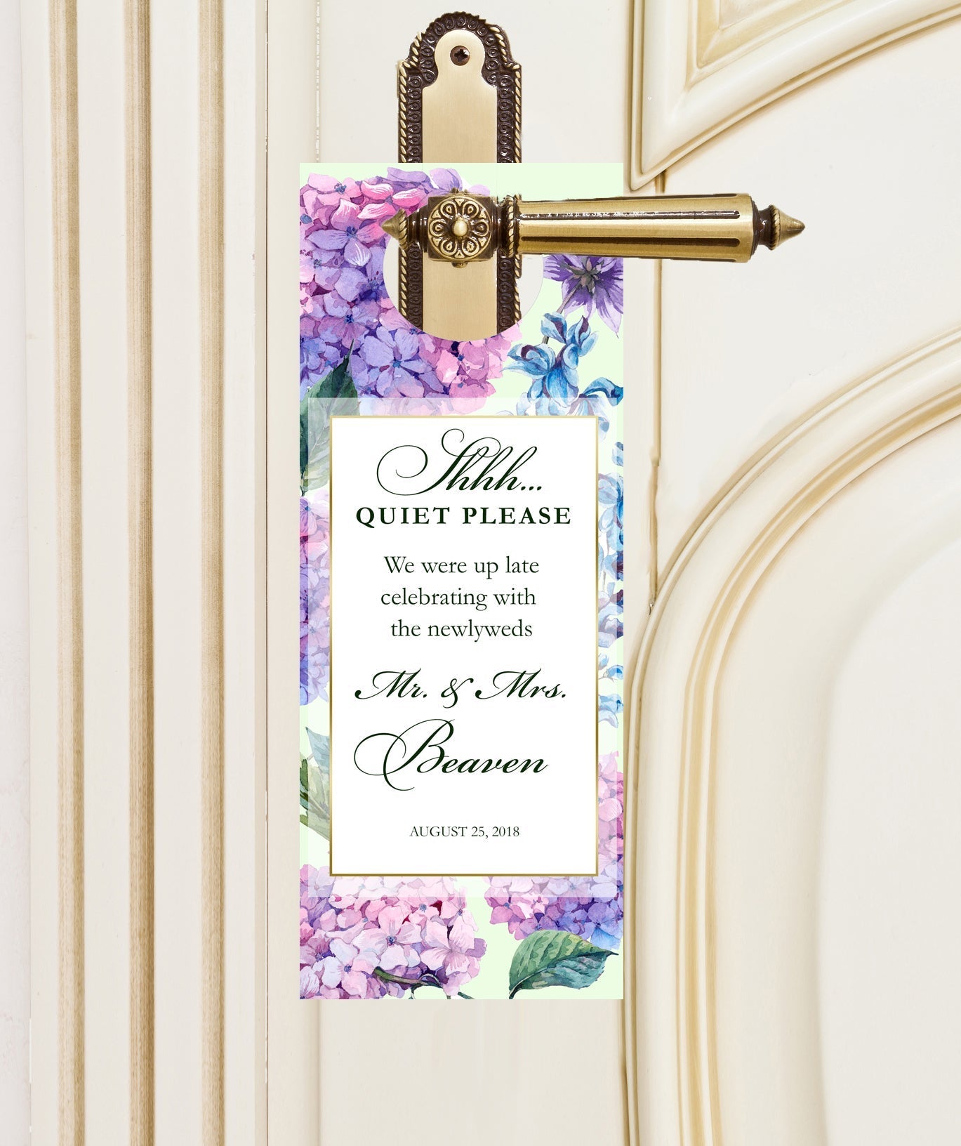 Blue or Purple Hydrangea Wedding Door Hanger Do Not Disturb Signs