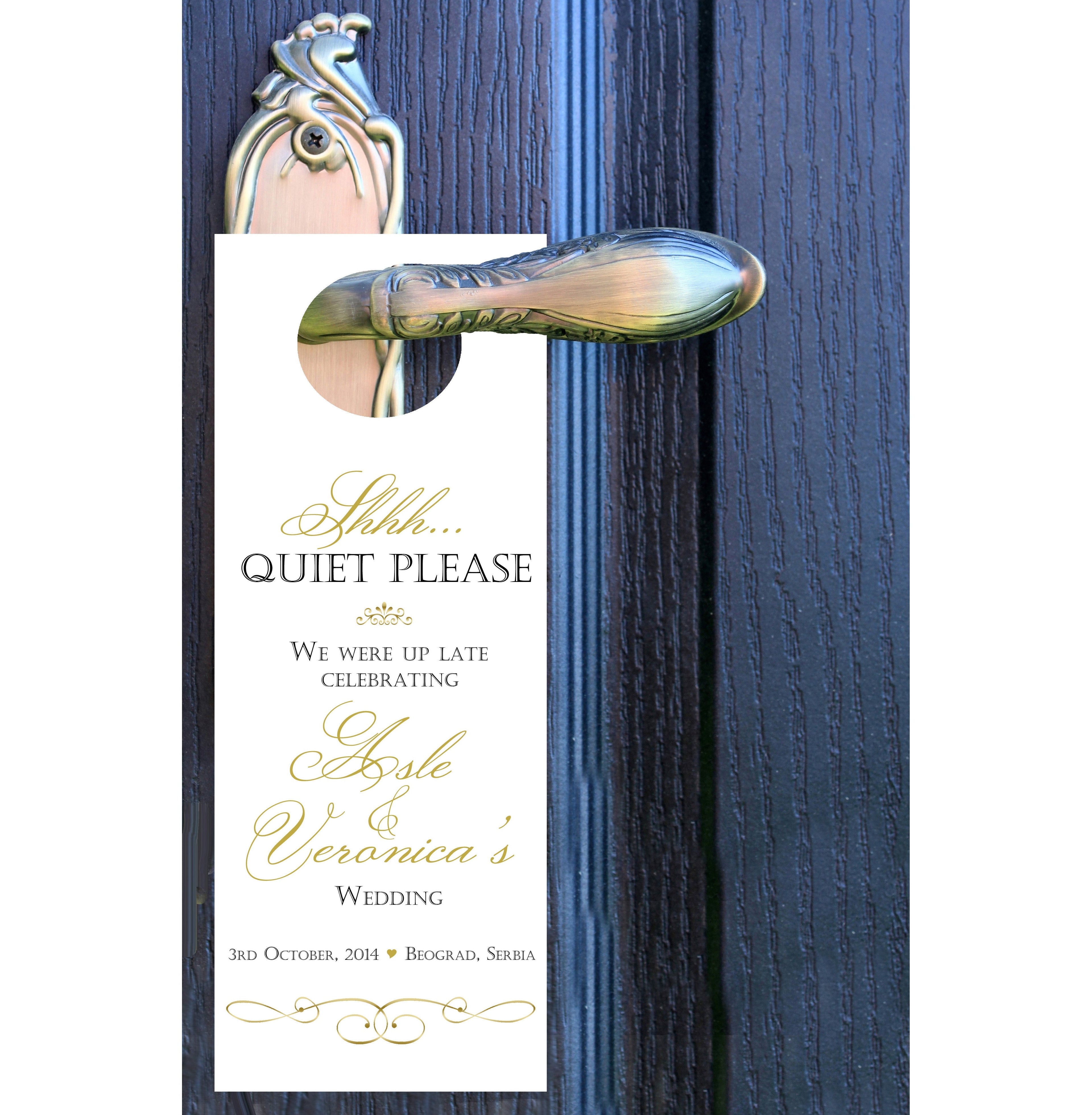 Modern Custom Solid Color Wedding Door Hanger & Personalized Hotel Guest Do Not Disturb Signs