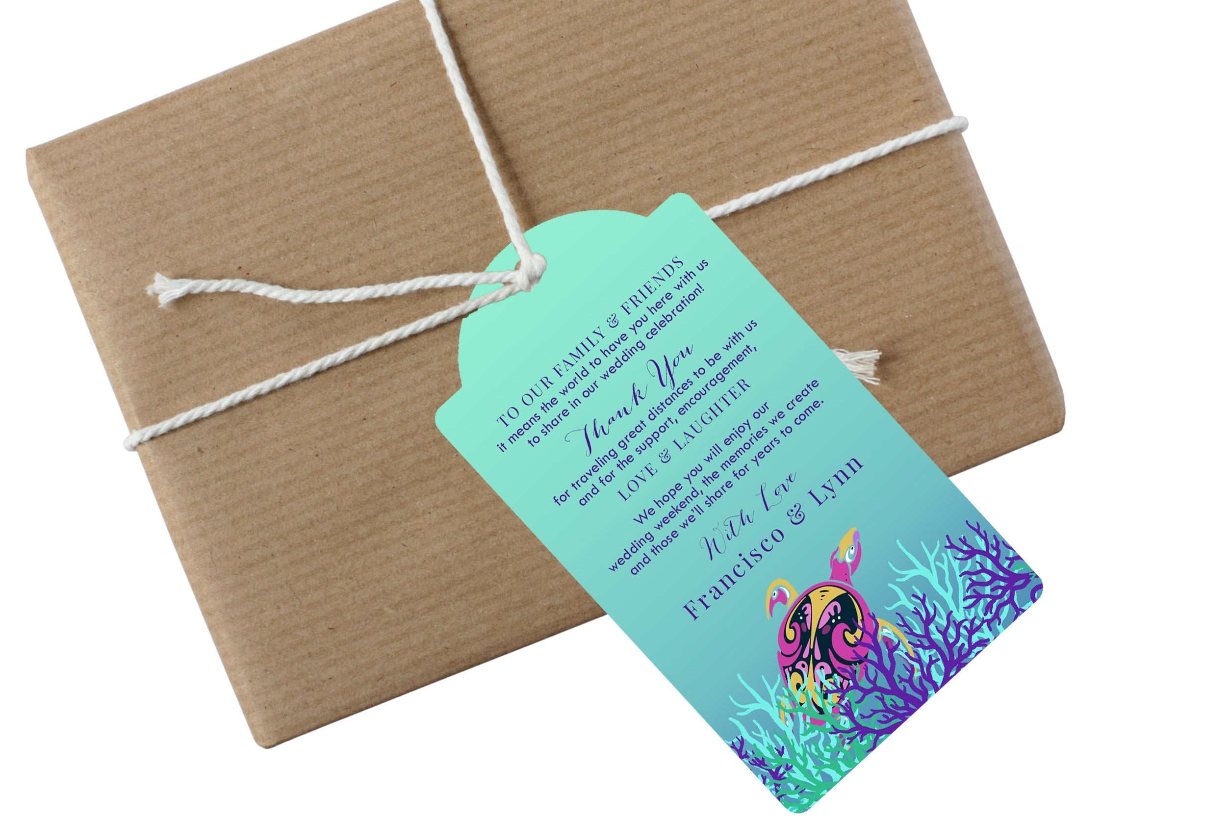Sea Turtle Custom Wedding Gift Hang Tags & Tropical Beach Destination Guest Favor Stickers