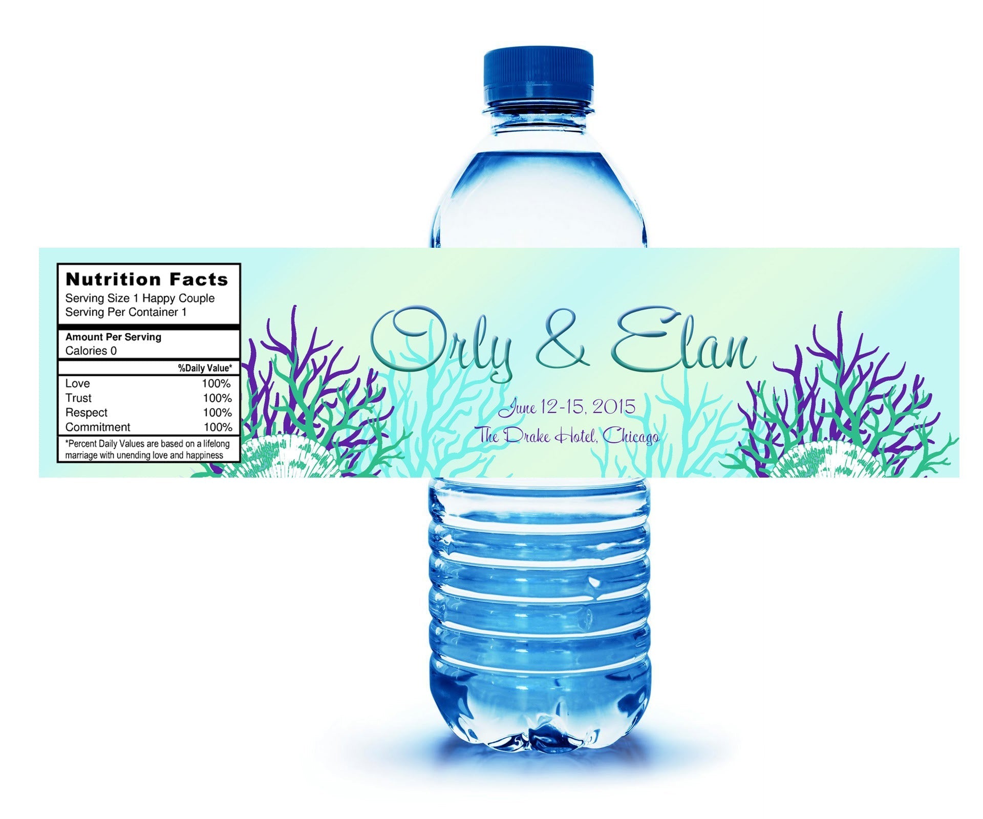 Sea Turtle Custom Water Bottle Labels & Tropical Beach Destination Guest Refreshment Stickers